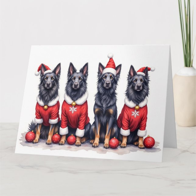 Belgian Shepherd Christmas Dress Santa Hat Card (Front)