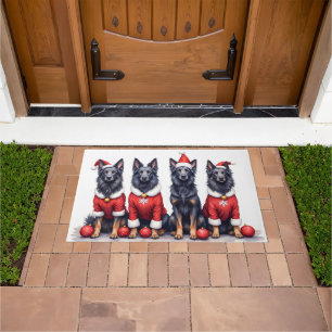 Belgian Shepherd Christmas Dress Santa Hat Doormat