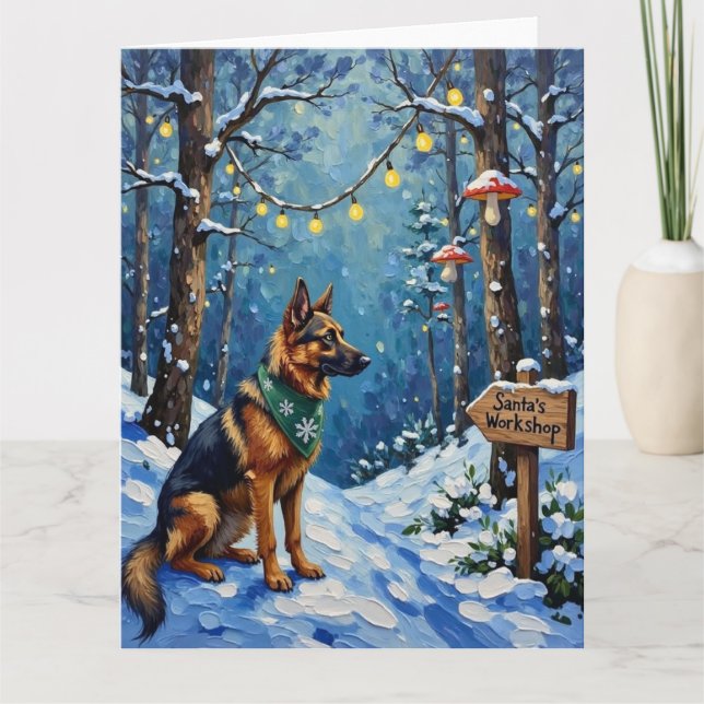 Belgian Shepherd Christmas Enchanted Forest Card (Front)