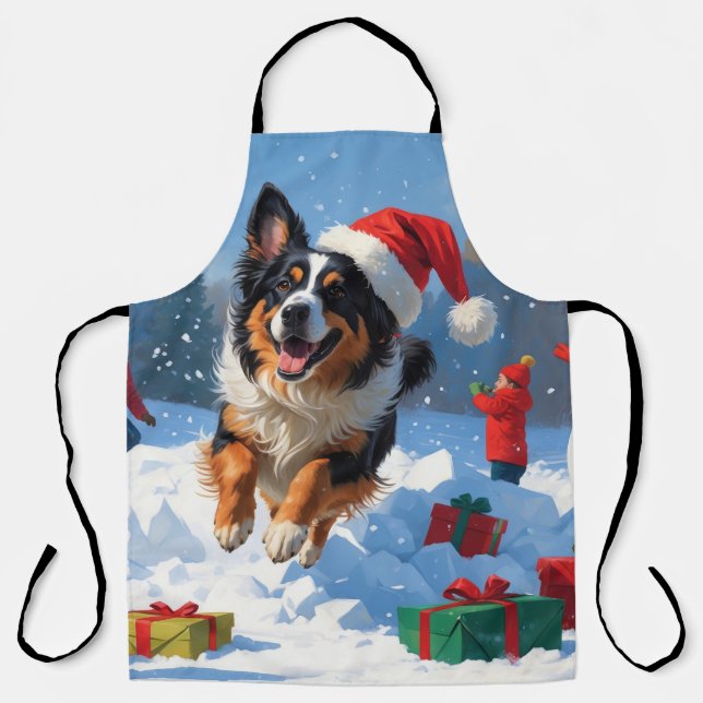 Belgian Shepherd  Christmas Festive Snow Scene Apron (Front)
