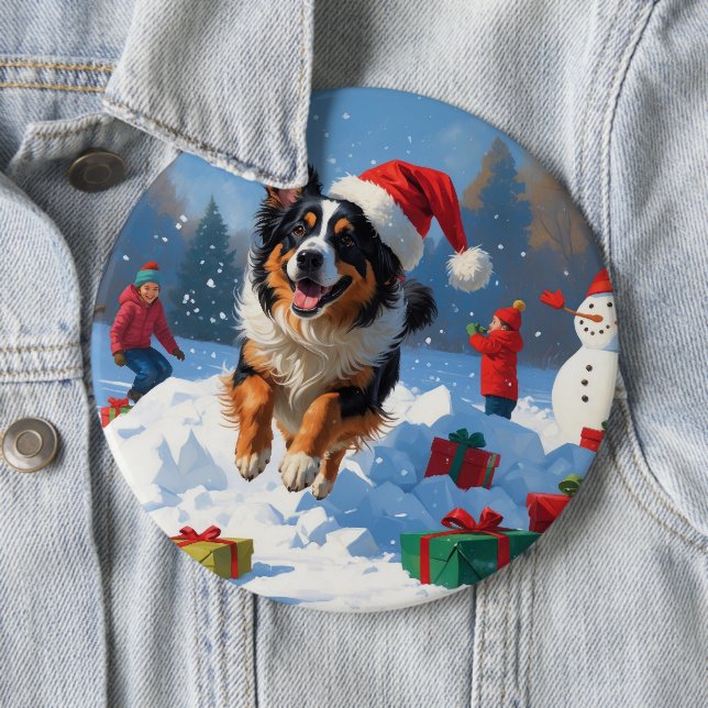 Belgian Shepherd  Christmas Festive Snow Scene Button (In Situ)