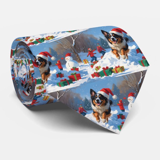 Belgian Shepherd  Christmas Festive Snow Scene Neck Tie (Rolled)