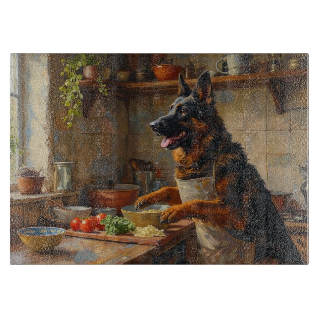 Belgian Shepherd Cooking in Kitchen Cutting Board (Front)