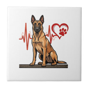 Belgian Shepherd Dog Heartbeat Paw Heart Ceramic Tile