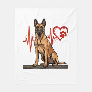 Belgian Shepherd Dog Heartbeat Paw Heart Fleece Blanket