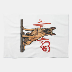 Belgian Shepherd Dog Heartbeat Paw Heart Kitchen Towel