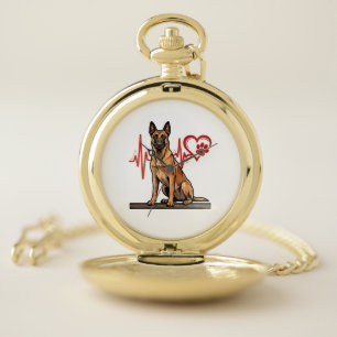 Belgian Shepherd Dog Heartbeat Paw Heart Pocket Watch