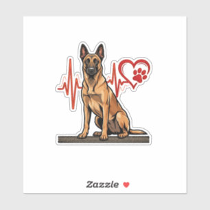 Belgian Shepherd Dog Heartbeat Paw Heart Sticker