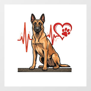 Belgian Shepherd Dog Heartbeat Paw Heart Window Cling