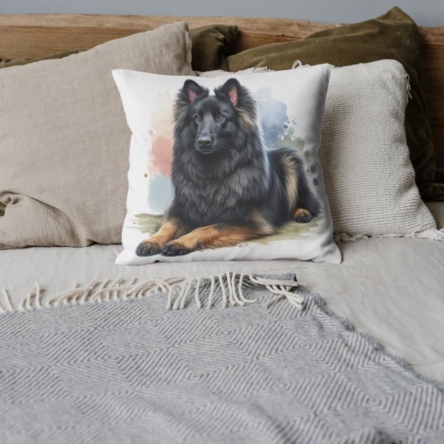 Belgian Shepherd Dog in Watercolor Throw Pillow (Creator Uploaded)