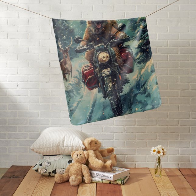 Belgian Shepherd Dog Riding Motorcycle Christmas Baby Blanket (In Situ)