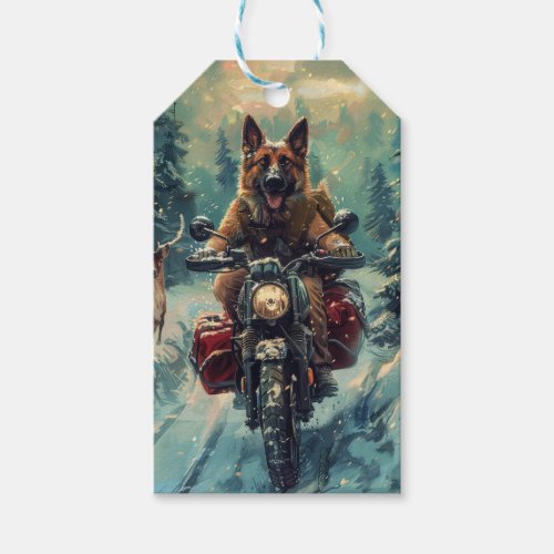 Belgian Shepherd Dog Riding Motorcycle Christmas Gift Tags