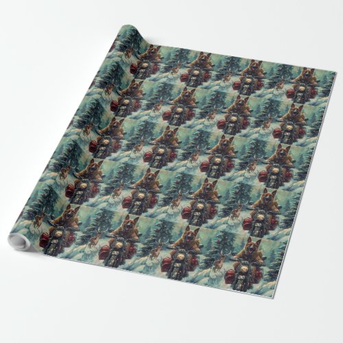 Belgian Shepherd Dog Riding Motorcycle Christmas Wrapping Paper