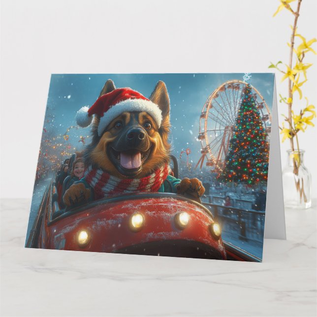 Belgian Shepherd Dog Roller Coaster Christmas Card (Yellow Flower)