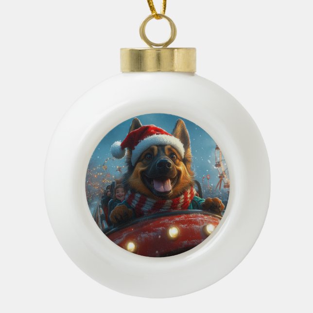 Belgian Shepherd Dog Roller Coaster Christmas Ceramic Ball Christmas Ornament (Front)