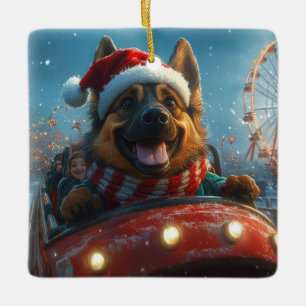 Belgian Shepherd Dog Roller Coaster Christmas Ceramic Ornament