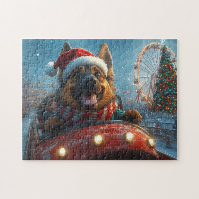 Belgian Shepherd Dog Roller Coaster Christmas Jigsaw Puzzle (Horizontal)