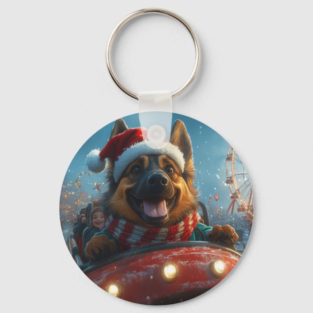 Belgian Shepherd Dog Roller Coaster Christmas Keychain (Front)