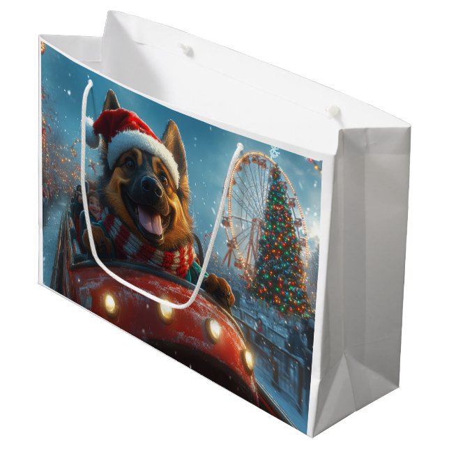 Belgian Shepherd Dog Roller Coaster Christmas Large Gift Bag (Front Angled)