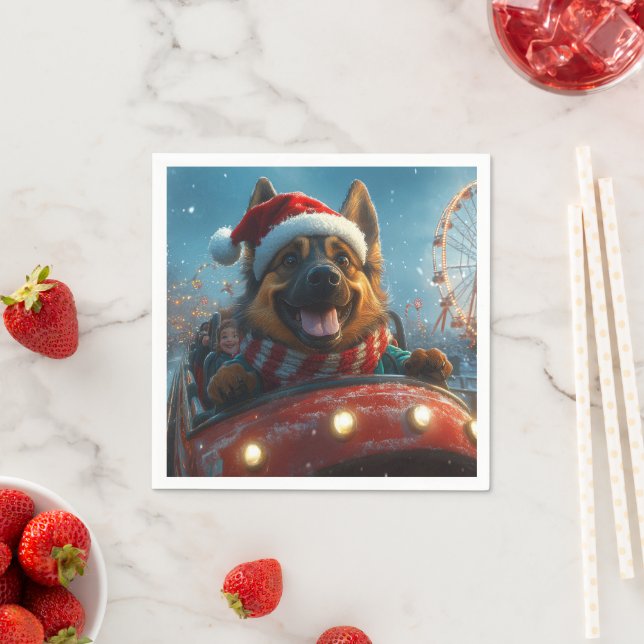Belgian Shepherd Dog Roller Coaster Christmas Napkins (Insitu)