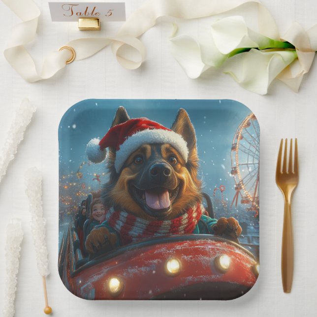 Belgian Shepherd Dog Roller Coaster Christmas Paper Plates (Wedding)