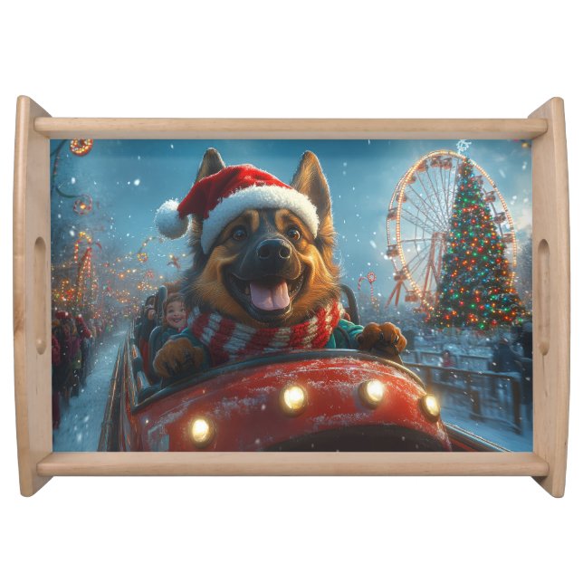 Belgian Shepherd Dog Roller Coaster Christmas Serving Tray (Front)