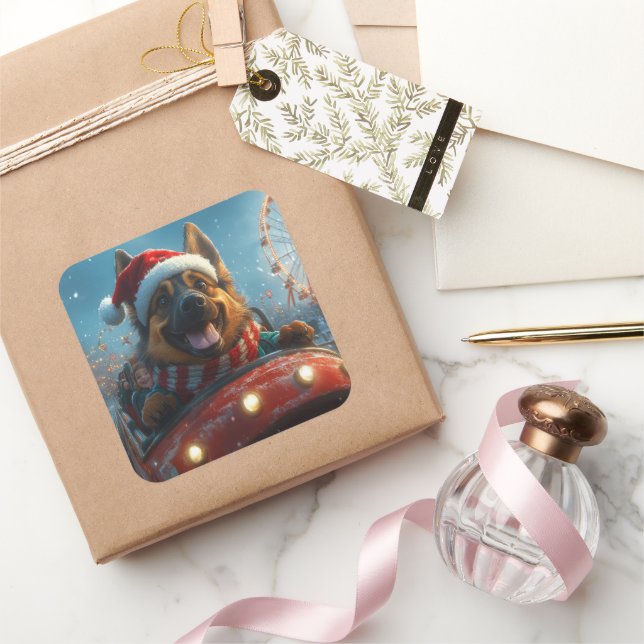 Belgian Shepherd Dog Roller Coaster Christmas Square Sticker (Gifting)