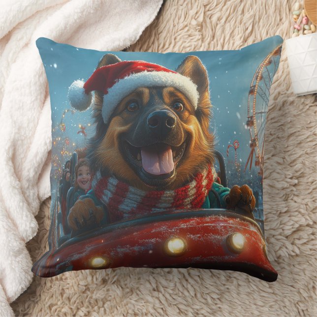 Belgian Shepherd Dog Roller Coaster Christmas Throw Pillow (Blanket)
