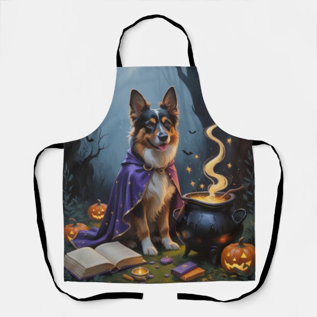 Belgian Shepherd Dog Whimsical Halloween Painting Apron (Front)