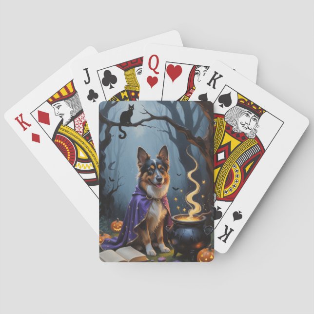 Belgian Shepherd Dog Whimsical Halloween Painting Poker Cards (Back)