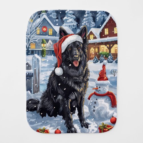 Belgian Shepherd Dog Winter Wonderland Christmas  Baby Burp Cloth