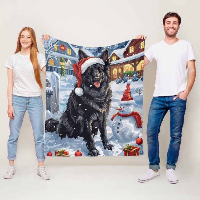 Belgian Shepherd Dog Winter Wonderland Christmas  Fleece Blanket (In Situ)
