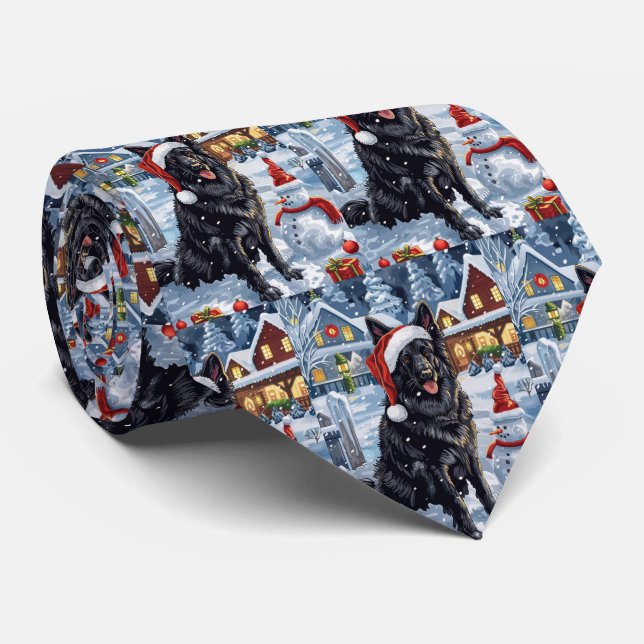 Belgian Shepherd Dog Winter Wonderland Christmas  Neck Tie (Rolled)