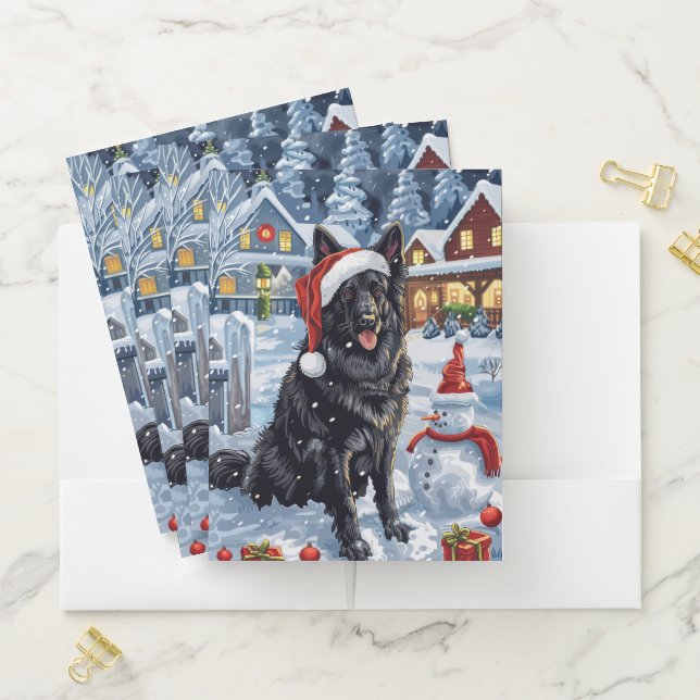 Belgian Shepherd Dog Winter Wonderland Christmas  Pocket Folder (In Situ)