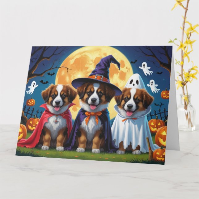 Belgian Shepherd Dogs Pumpkin Halloween Funny Card (Yellow Flower)