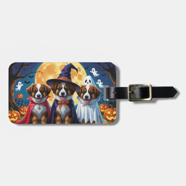 Belgian Shepherd Dogs Pumpkin Halloween Funny Luggage Tag (Front Horizontal)
