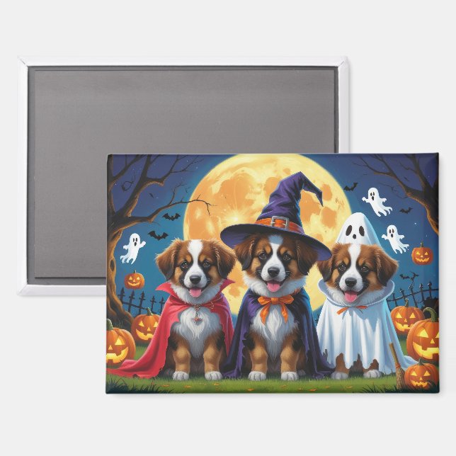 Belgian Shepherd Dogs Pumpkin Halloween Funny Magnet (Front/Back)