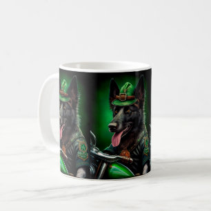 Belgian Shepherd driving bike St. Patrick's Day Coffee Mug