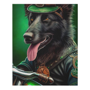 Belgian Shepherd driving bike St. Patrick's Day Faux Canvas Print