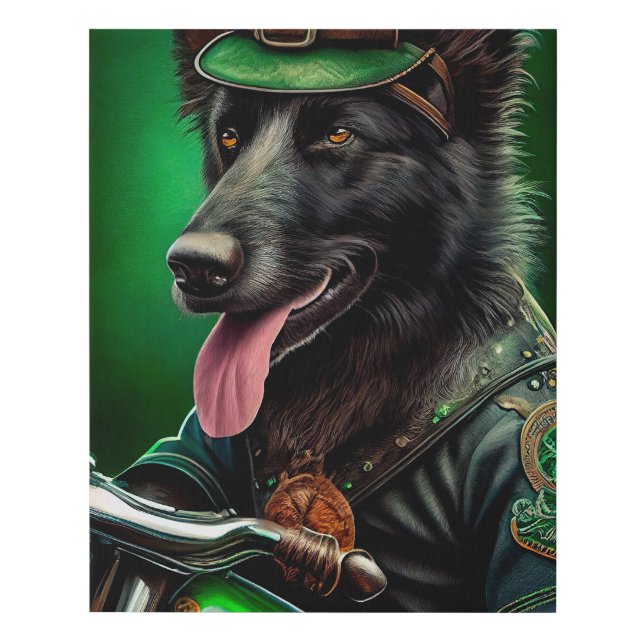 Belgian Shepherd driving bike St. Patrick's Day Faux Canvas Print (Front)