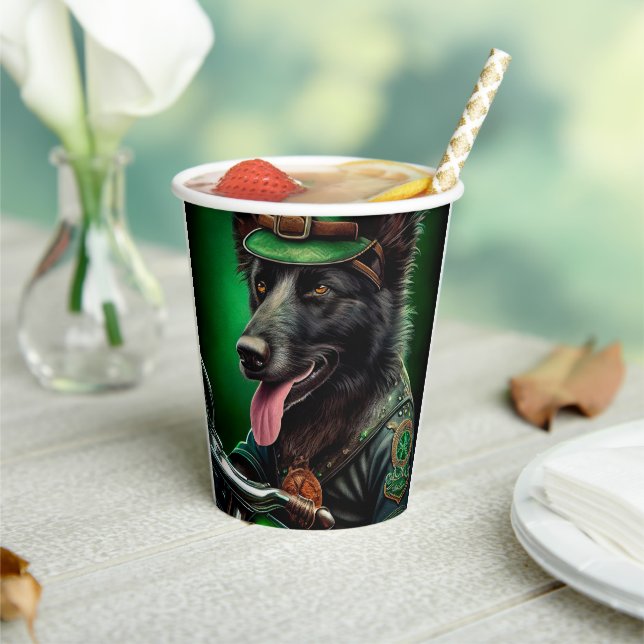 Belgian Shepherd driving bike St. Patrick's Day Paper Cups (Insitu)