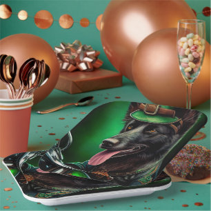 Belgian Shepherd driving bike St. Patrick's Day Paper Plates