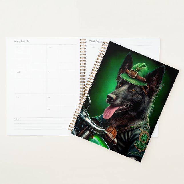 Belgian Shepherd driving bike St. Patrick's Day Planner (Display)