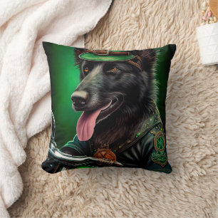 Belgian Shepherd driving bike St. Patrick's Day Throw Pillow