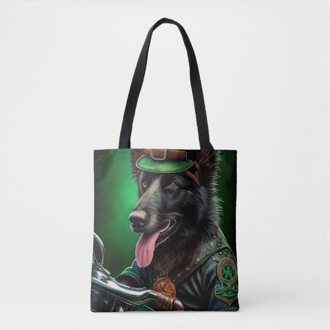 Belgian Shepherd driving bike St. Patrick's Day Tote Bag (Front)