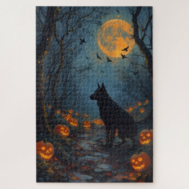Belgian Shepherd Gothic Forest Halloween Art Jigsaw Puzzle (Vertical)