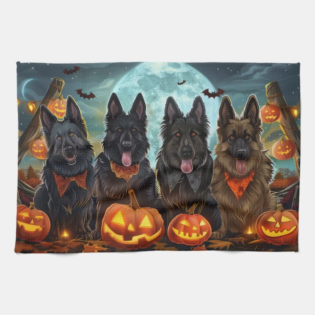 Belgian Shepherd Halloween Spooky Kitchen Towel (Horizontal)