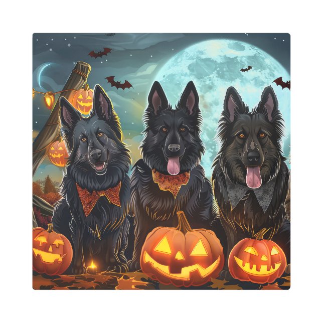 Belgian Shepherd Halloween Spooky Metal Print (Front)