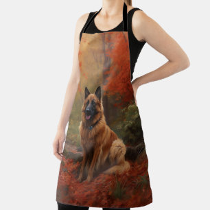 Belgian Shepherd in Autumn Leaves Fall Inspire  Apron