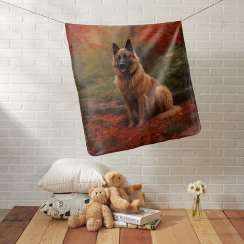 Belgian Shepherd in Autumn Leaves Fall Inspire  Baby Blanket